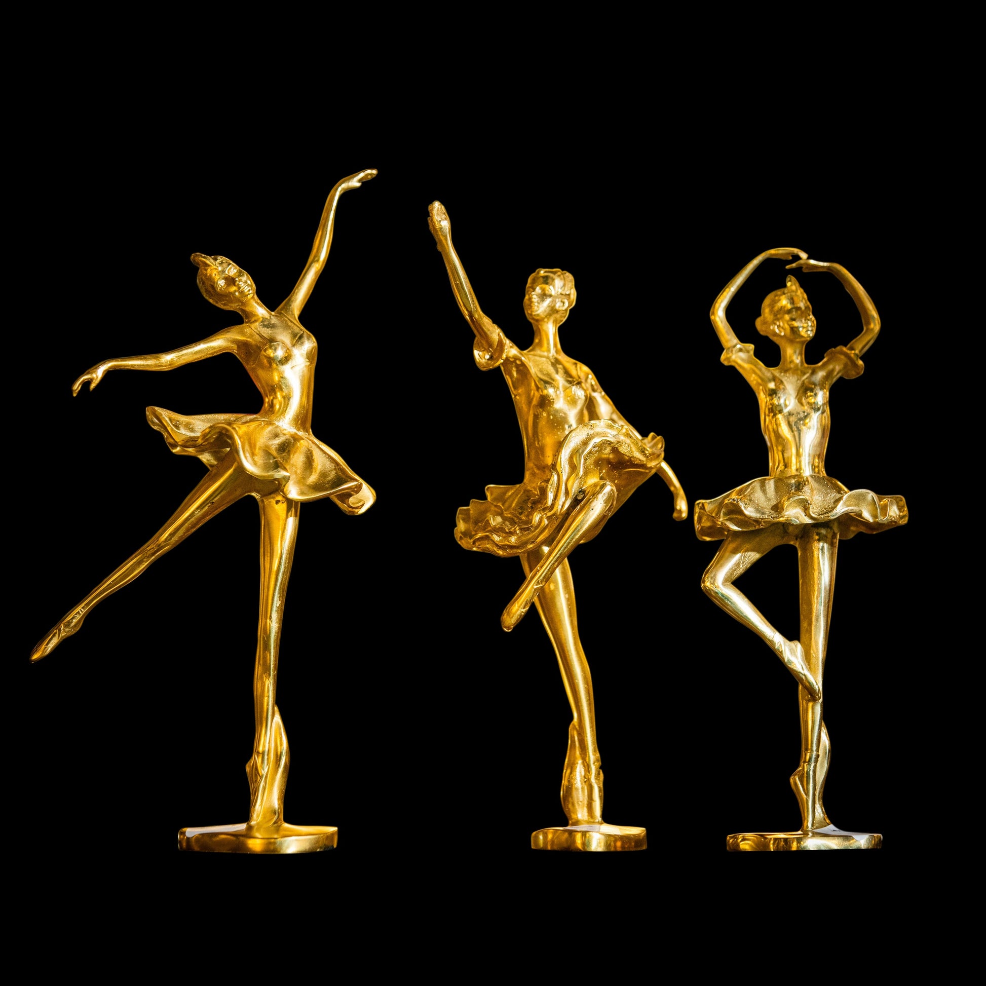 Italian handcrafted solid brass ballerina sculpture set in elegant ballet poses