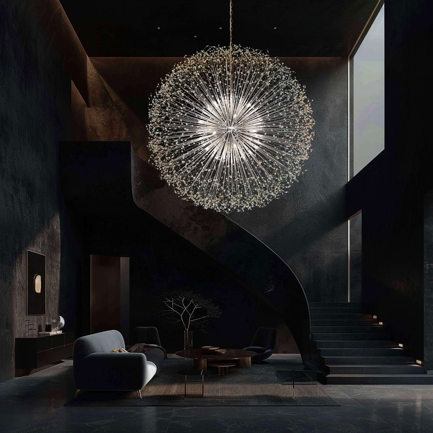 Dimmable large chrome crystal chandelier for grand hallway or foyer