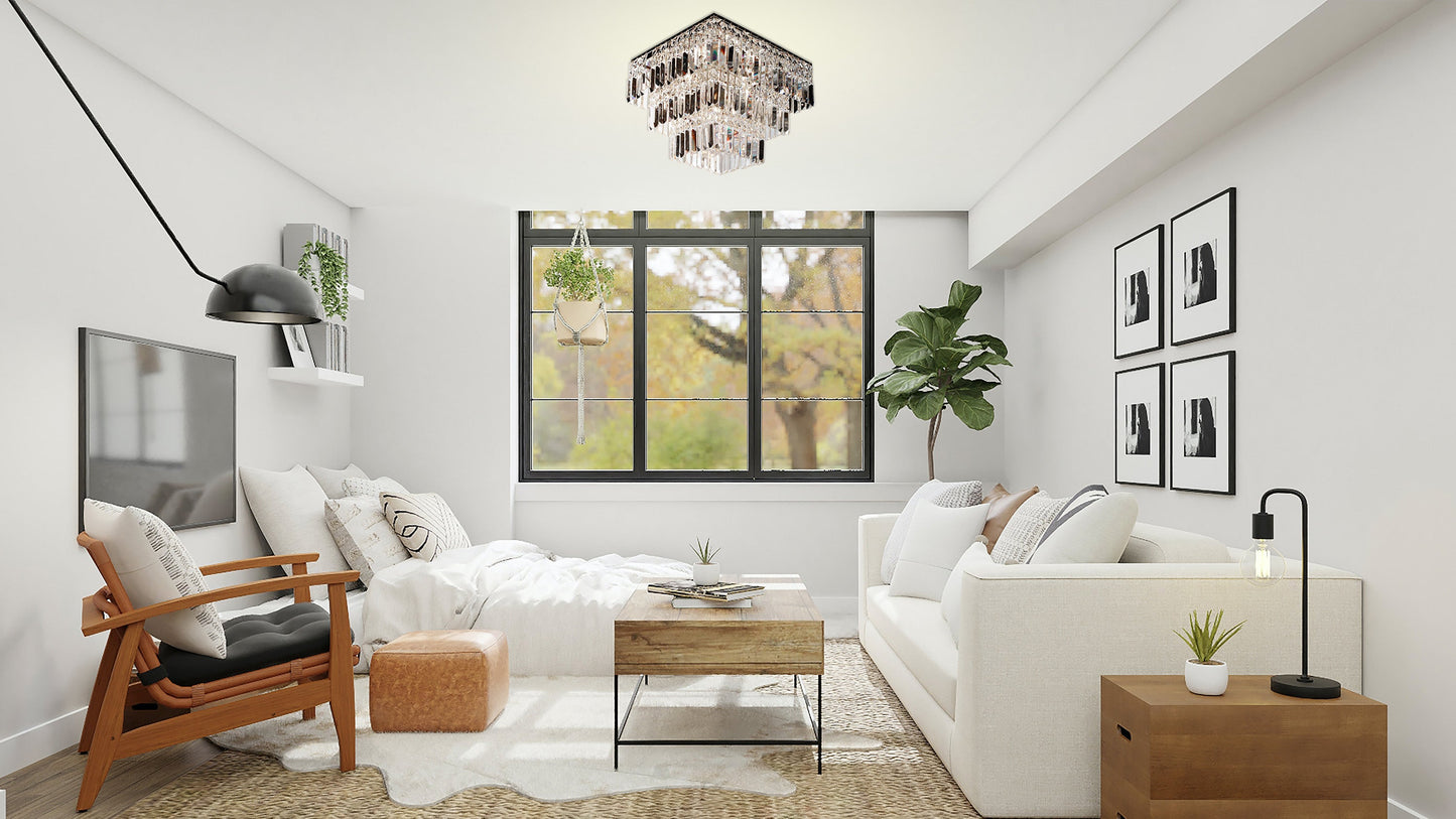 chrome 3 tier crystal chandelier 16 inch in modern bedroom interior