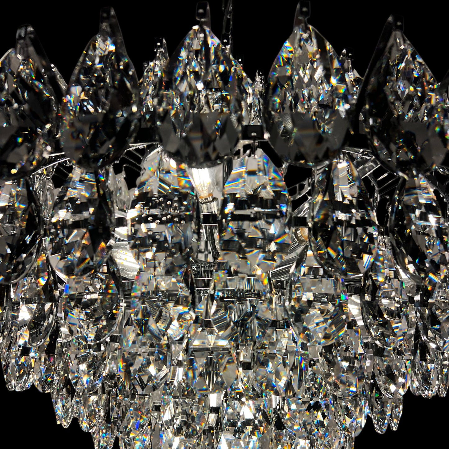 closeup chrome crystal teardrop chandelier