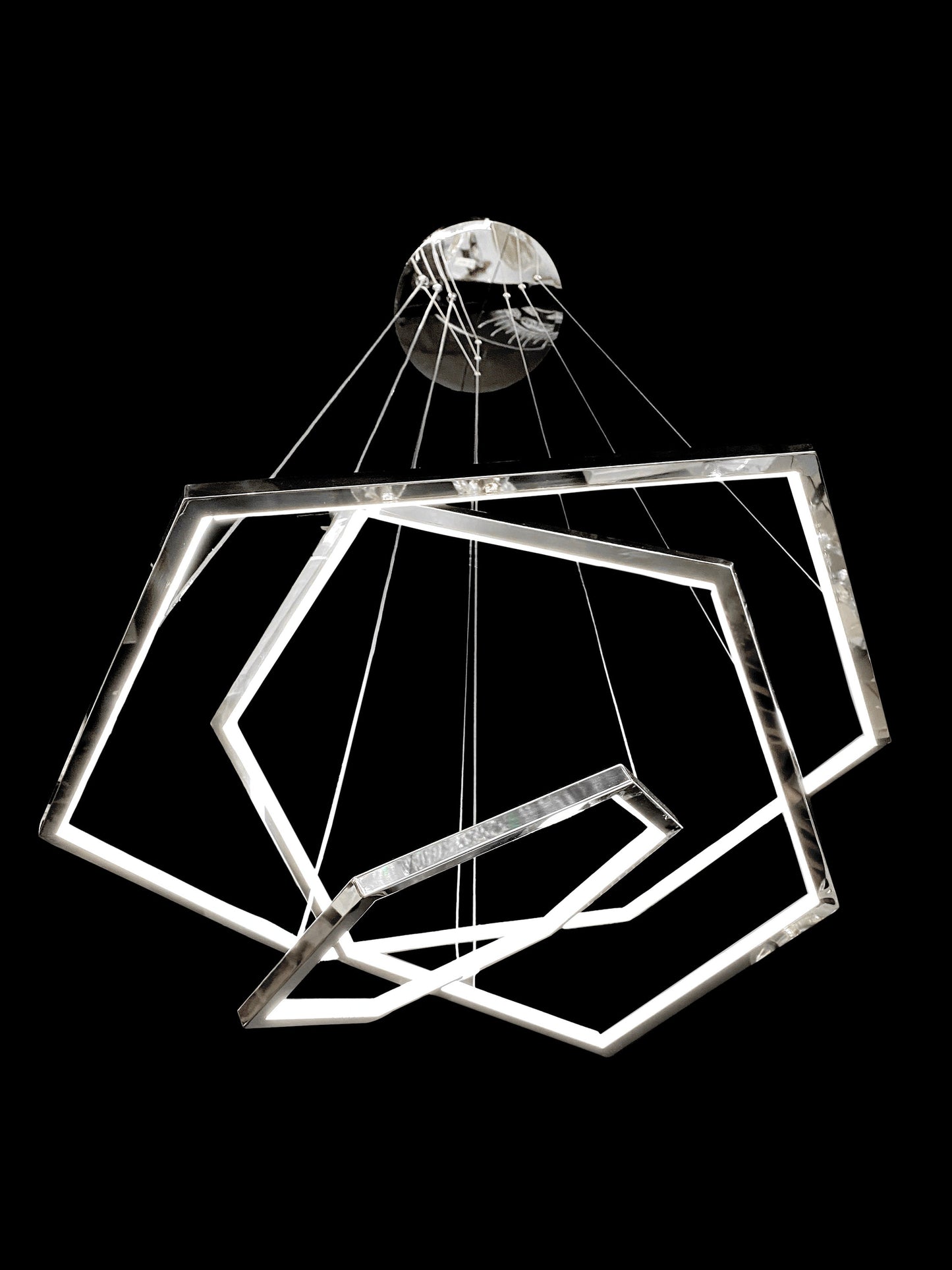 Adjustable geometric LED chandelier showing custom shape layout