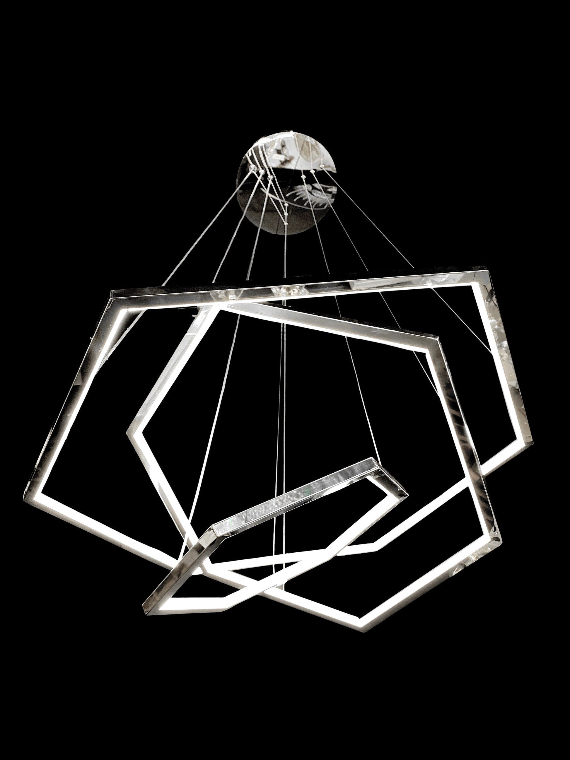 Adjustable geometric LED chandelier showing custom shape layout