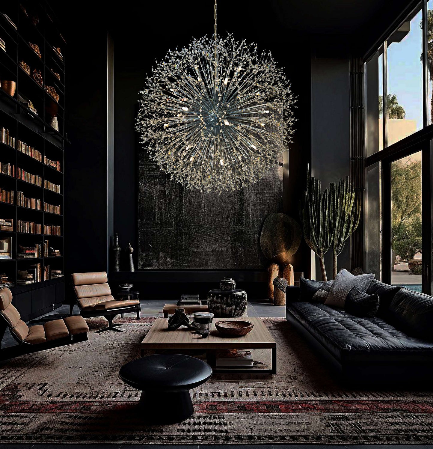 Luxury chrome crystal chandelier illuminating living space