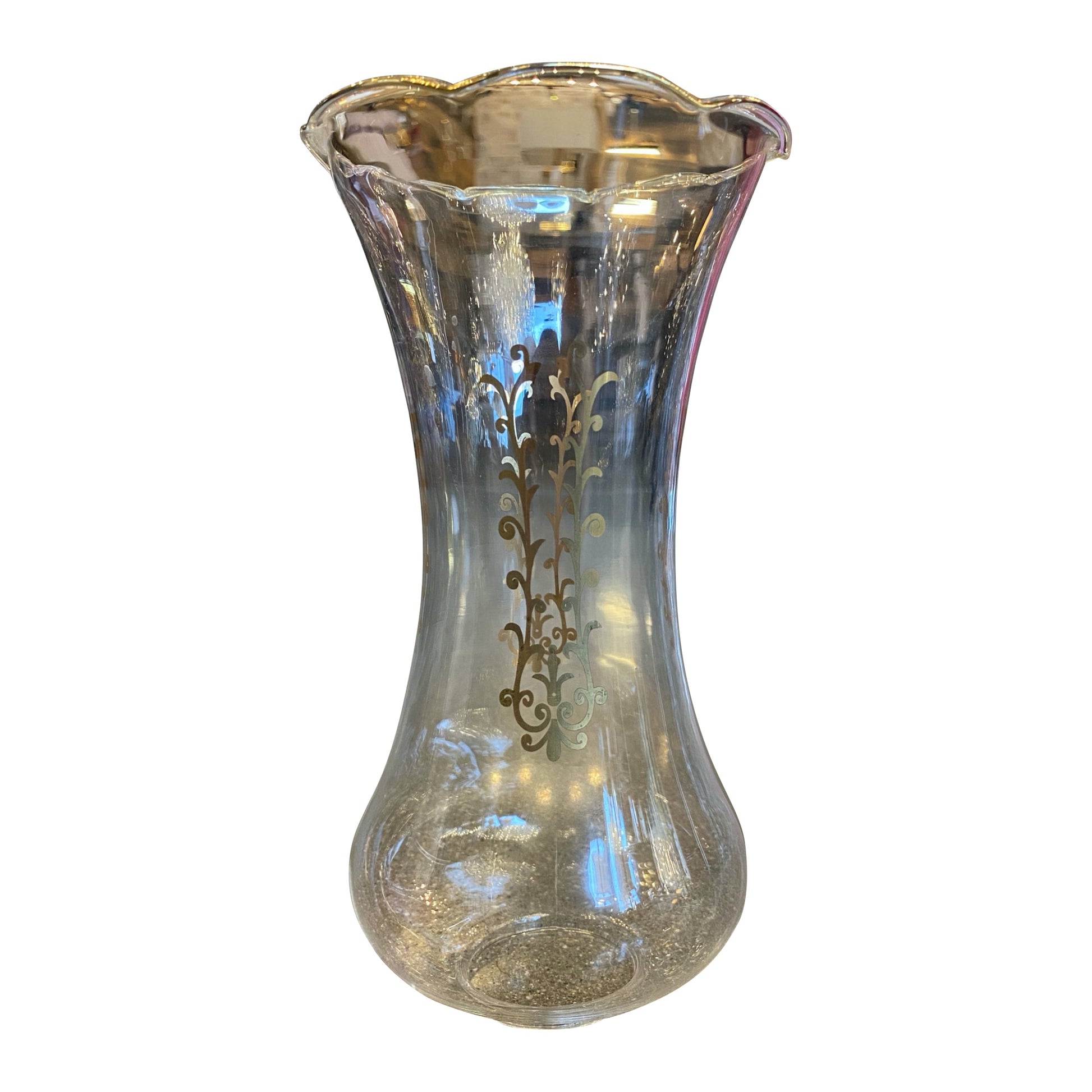 Clear glass lamp shade with gold accent pattern