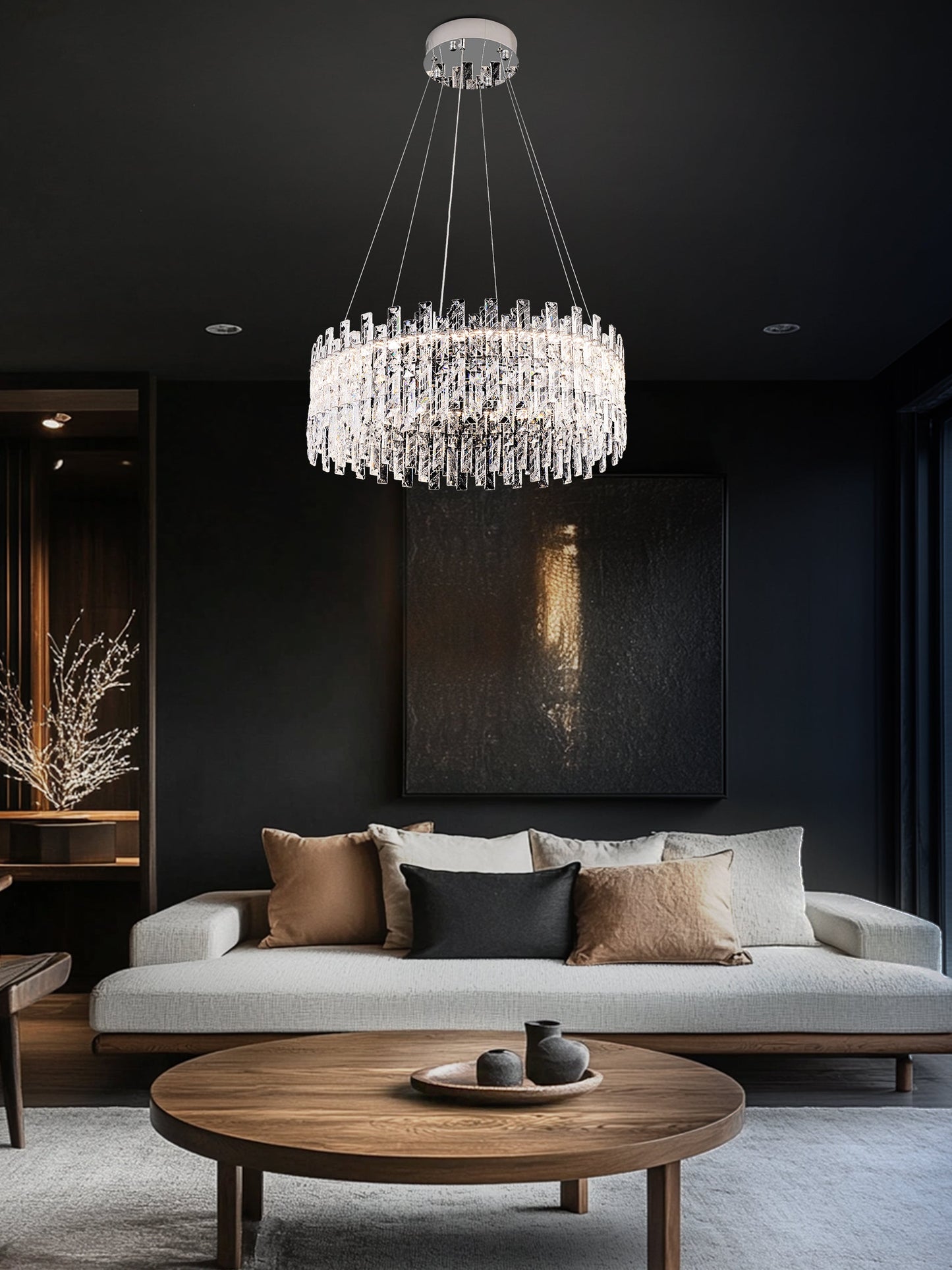 Designer crystal pendant light enhancing upscale contemporary interiors