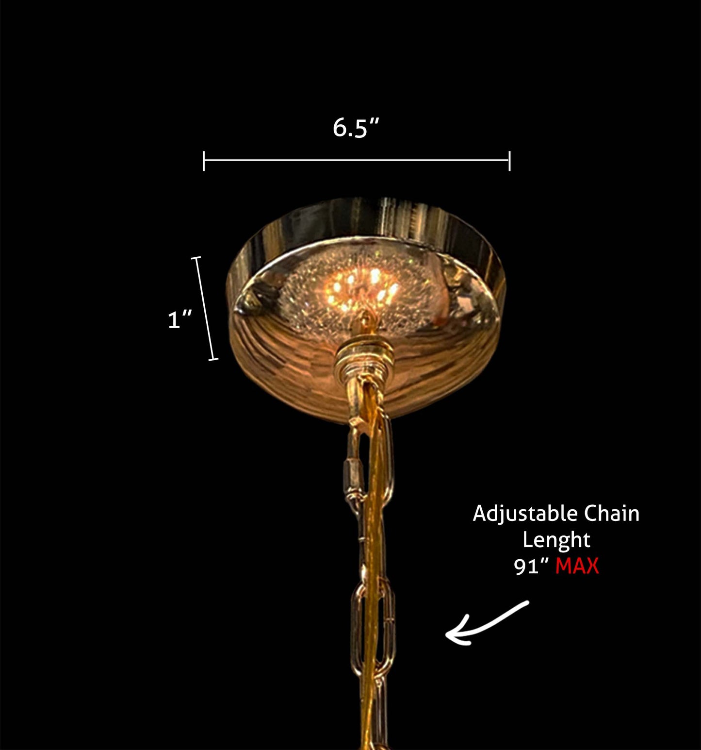 Gold ceiling canopy with adjustable chain for chandelier installation