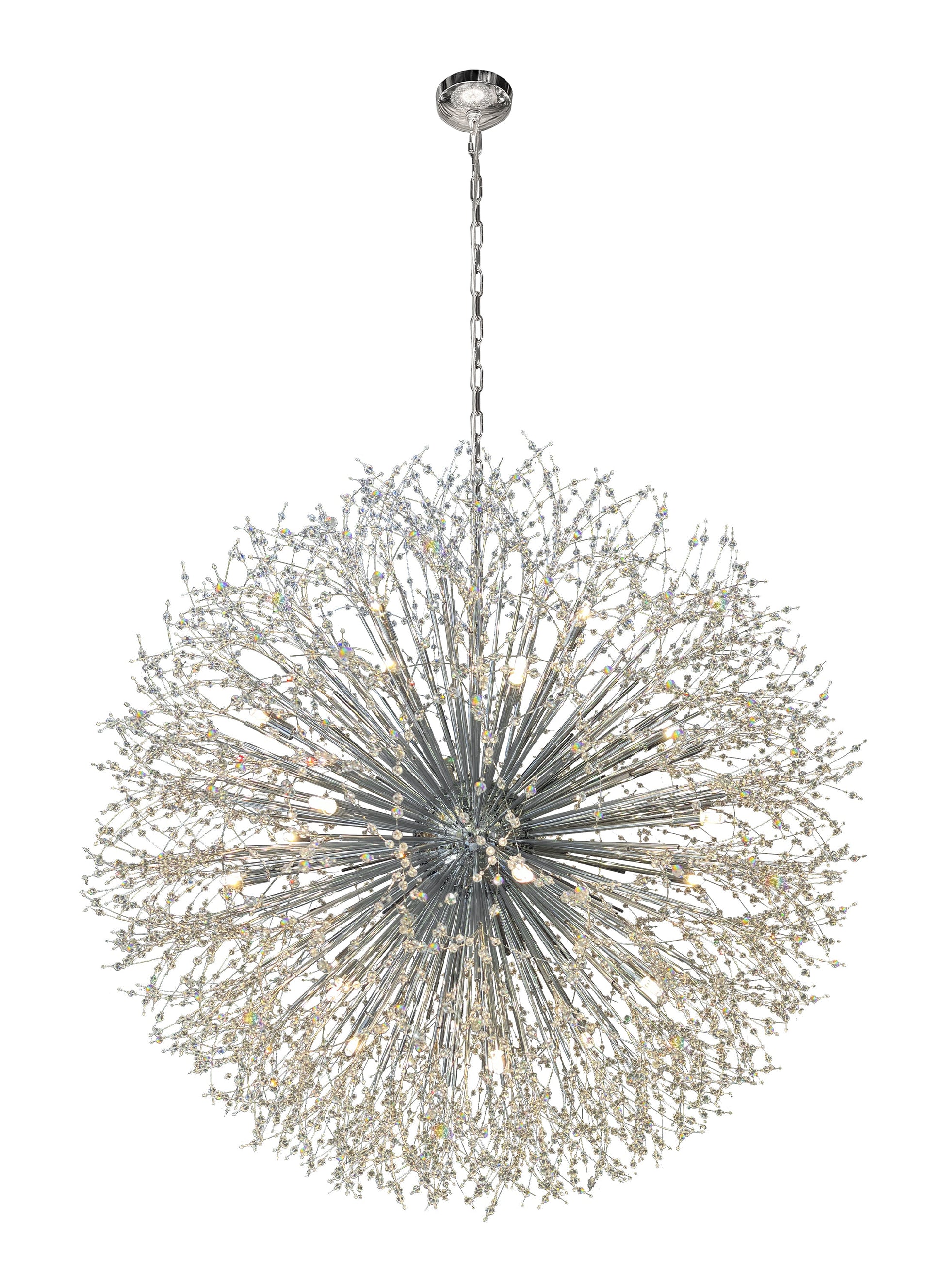 Dimmable starburst crystal chandelier with chrome finish