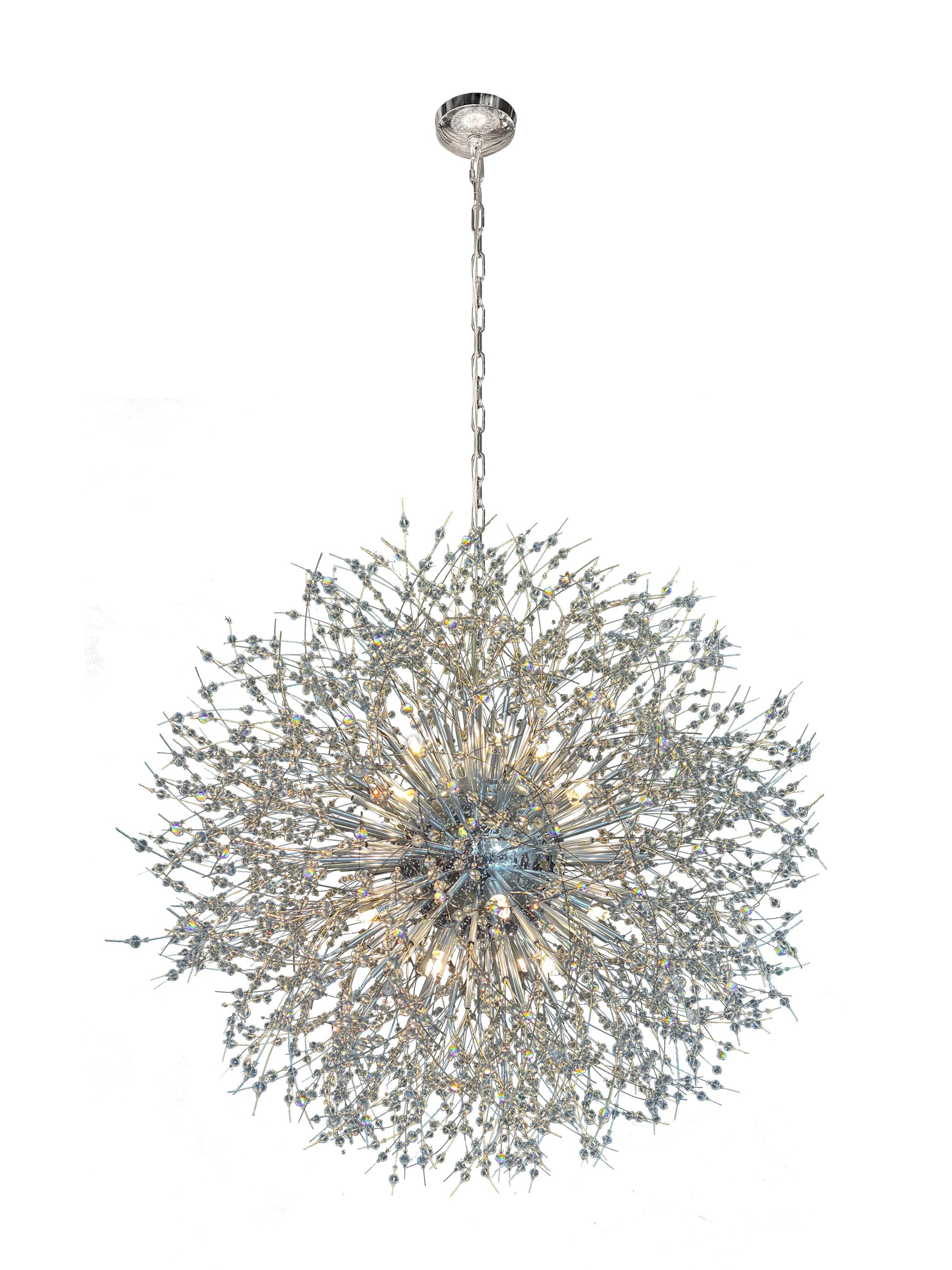 Dimmable starburst crystal chandelier with chrome finish