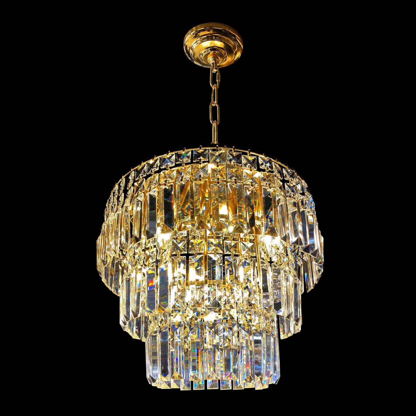 Chandelier with crystal accents on a black background