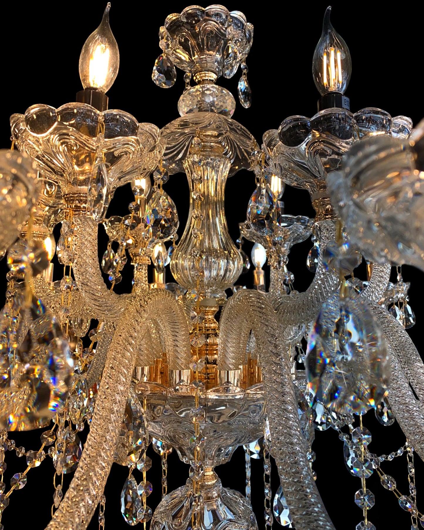 Gold-finish chandelier top mount with handcrafted crystal elements