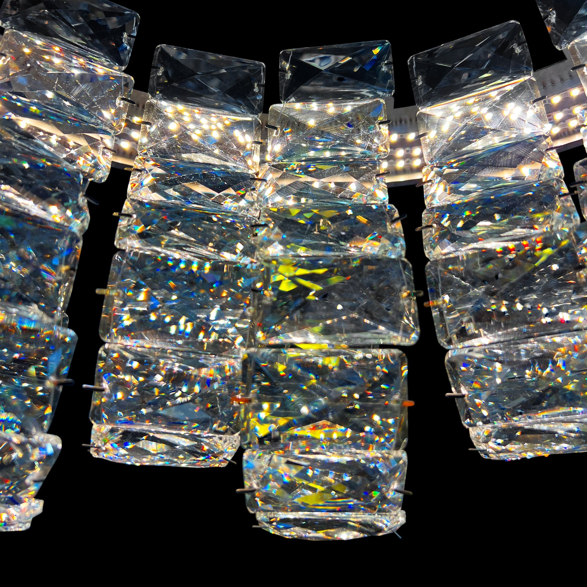 Detailed view of LED illumination reflecting through gold crystal 