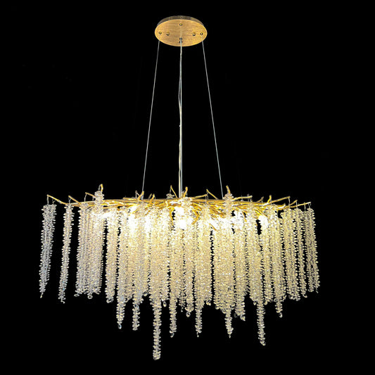 Luxury gold crystal linear chandelier with cascading strands