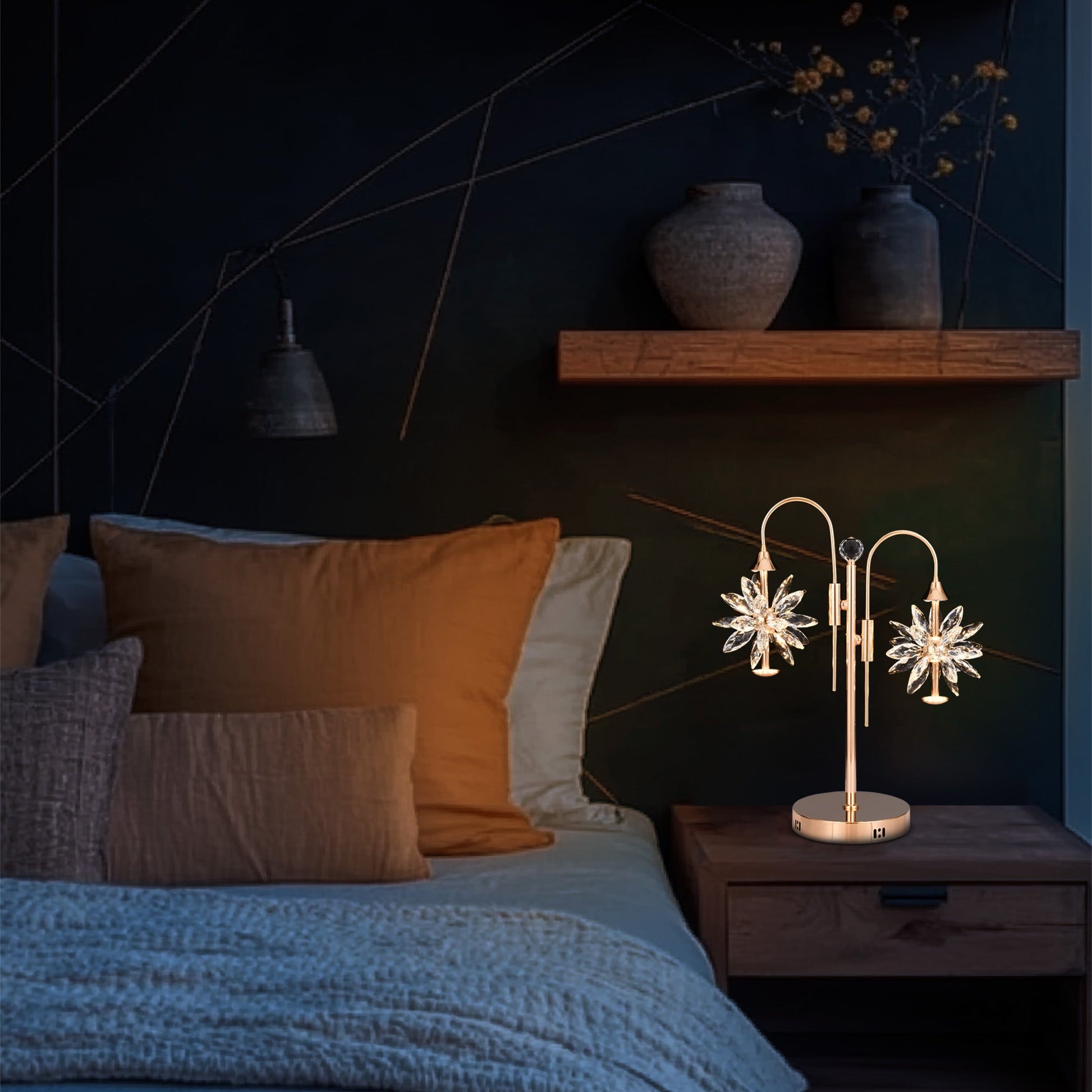 Gold crystal table lamp side angle side bedroom