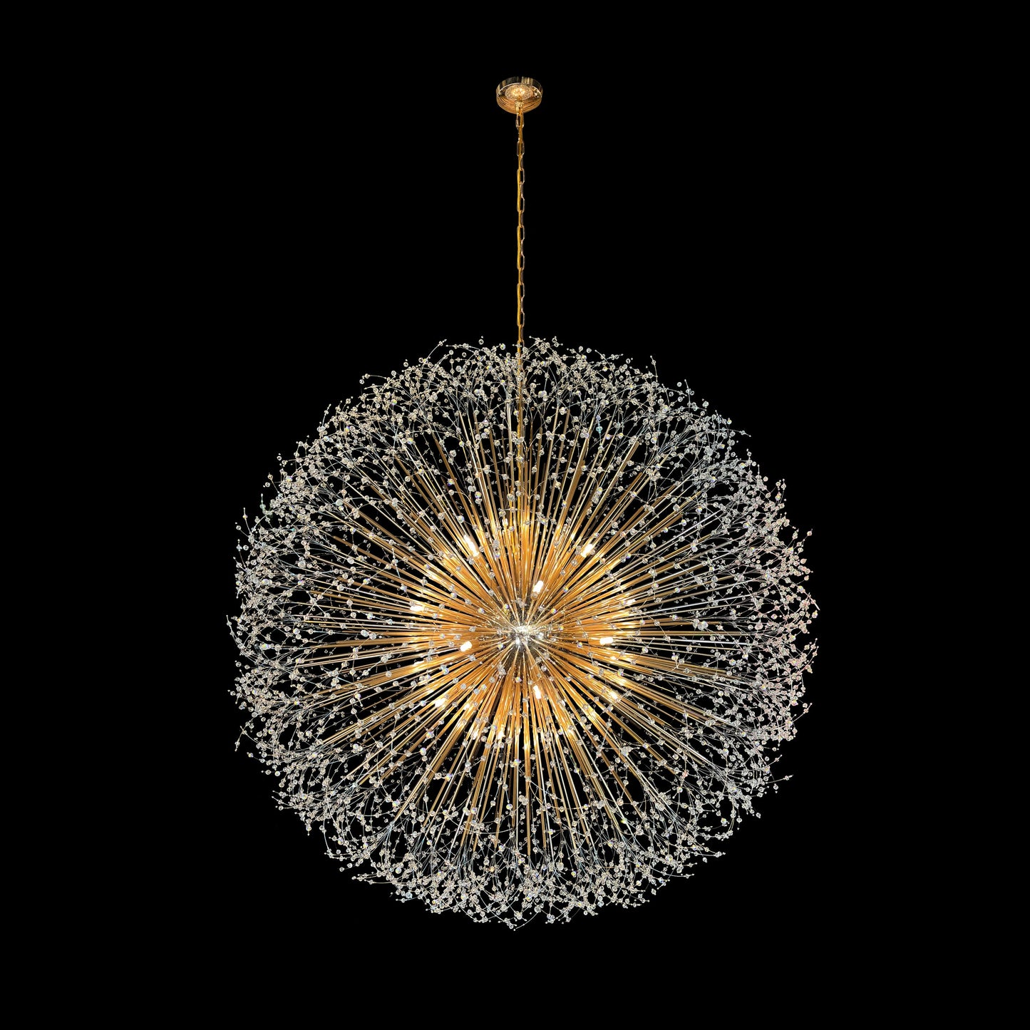 Luxury Gold Starburst Crystal Chandelier 63 inch Statement Lighting Fixture