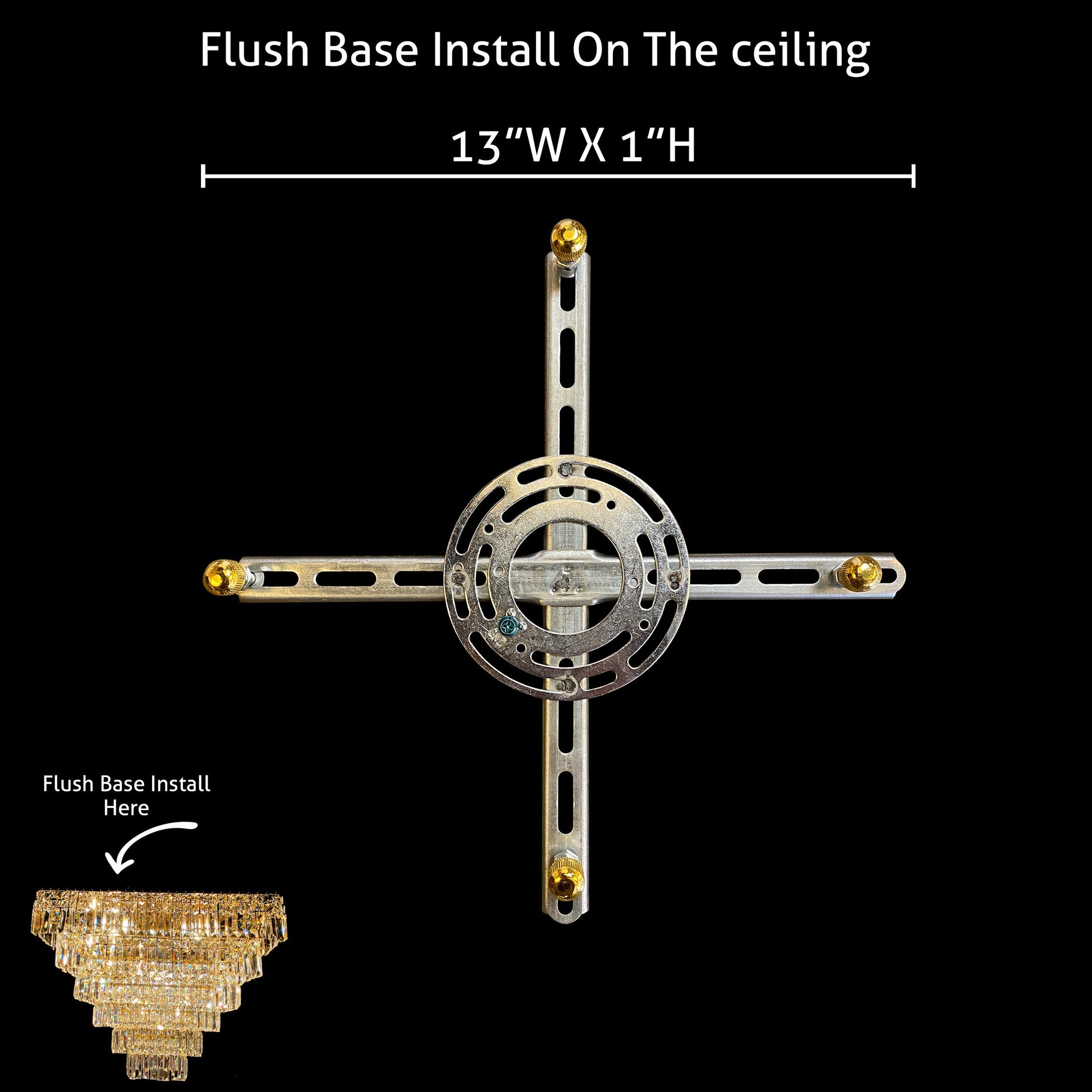 Flush mount base design for geld crystal chandelier with measurements