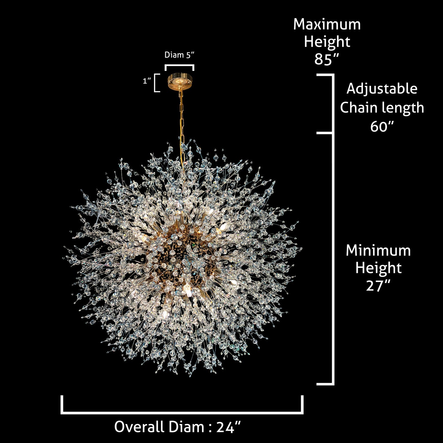 24 inch starburst size and dimensions of modern starburst crystal chandelier