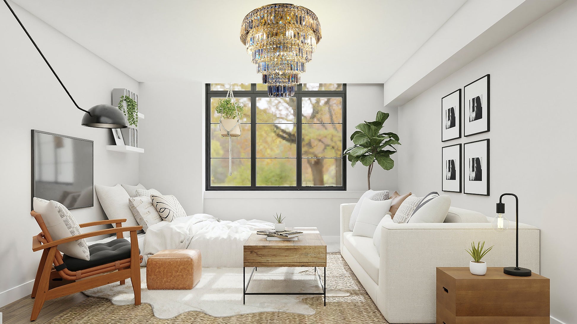 Layered crystal structure with gold frame and brilliant sparkle