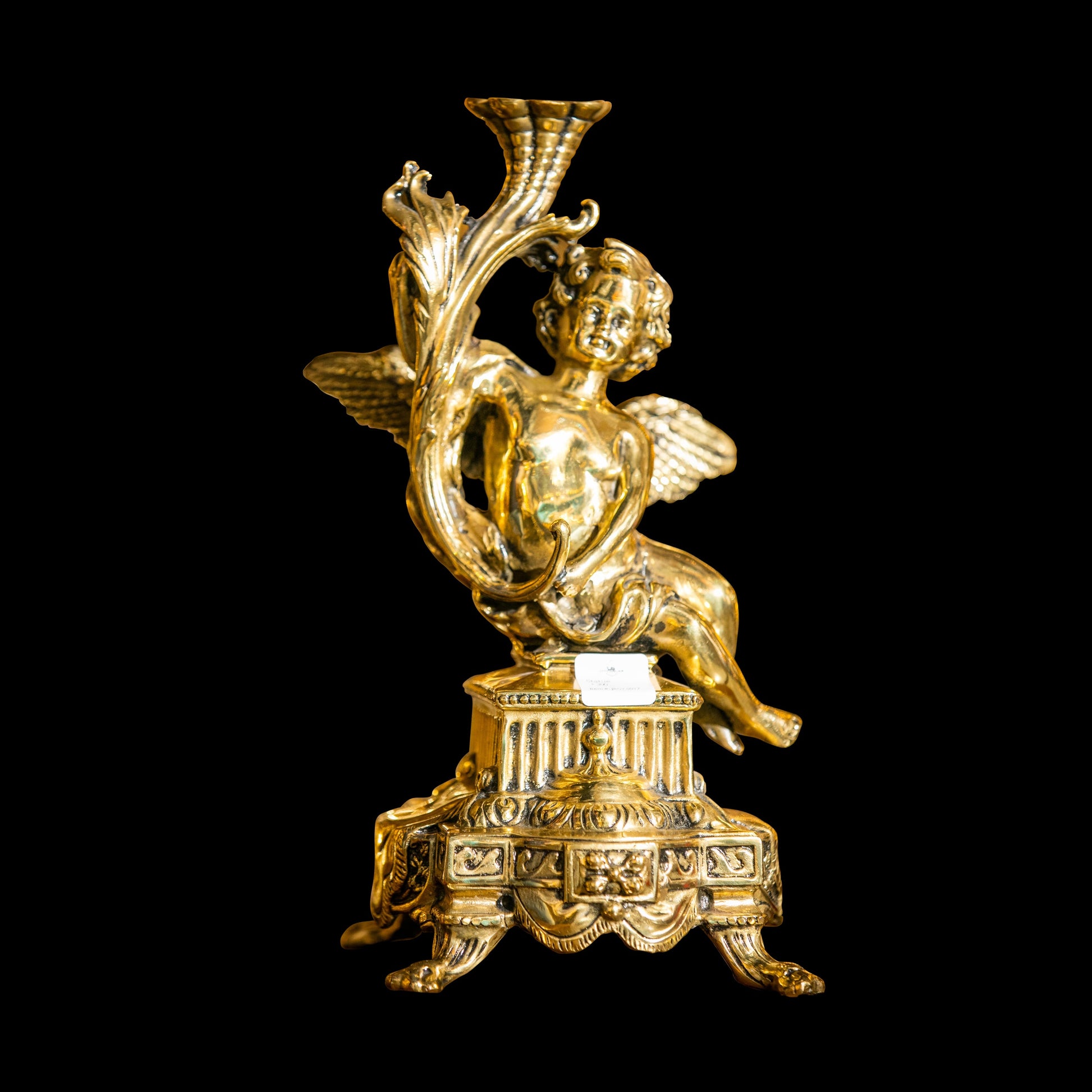 Elegant handcrafted solid brass Cupid figurine made in Italy with a protective lacquer finish.