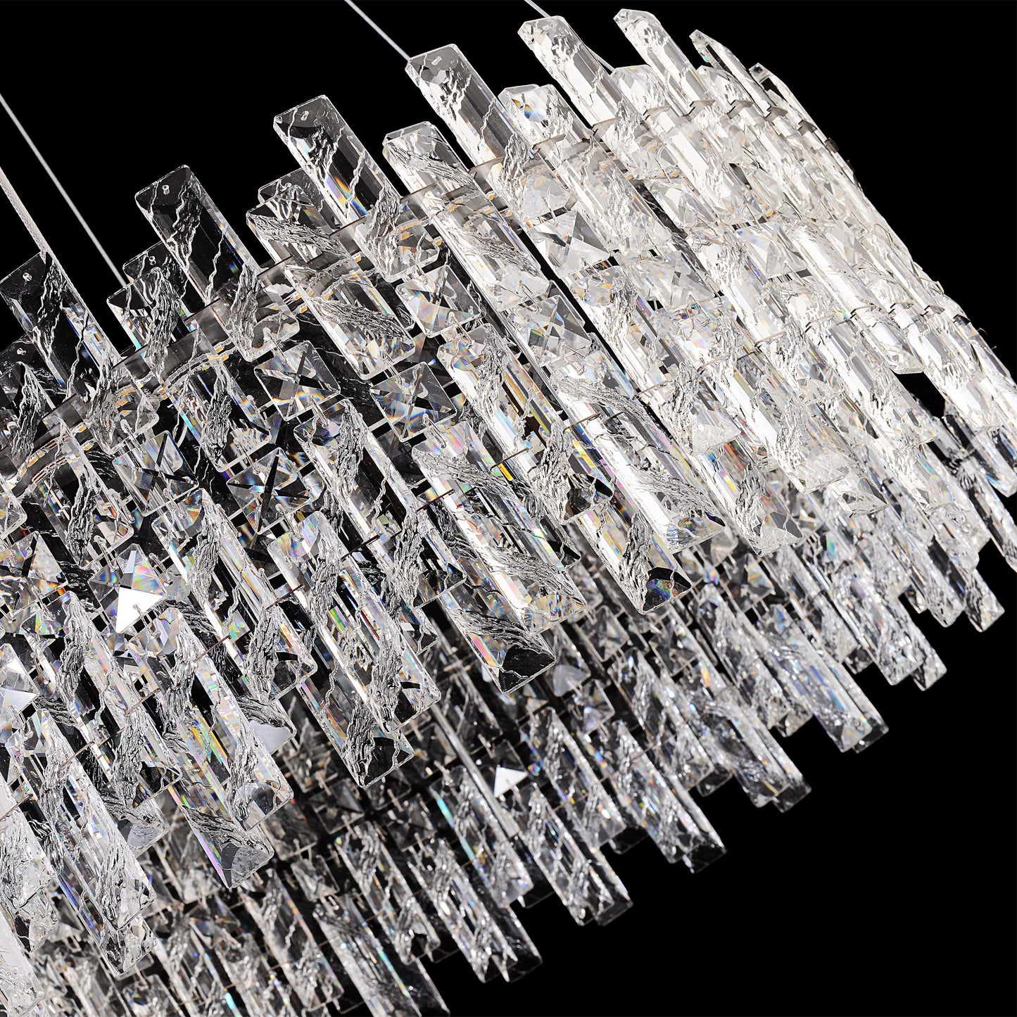 Close-up of layered K9 crystal bars showcasing premium craftsmanship