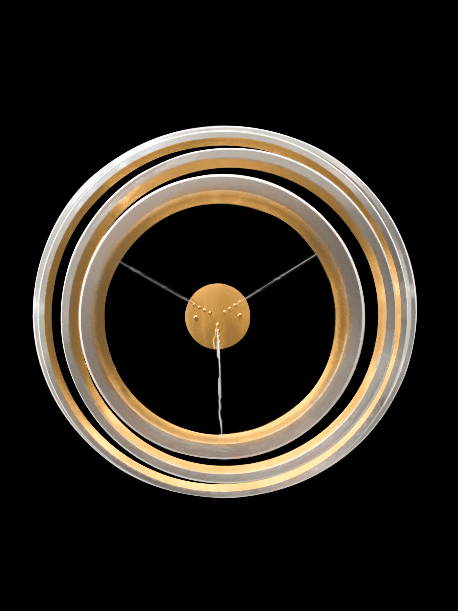 Brushed gold LED ring chandelier frame and finish detail