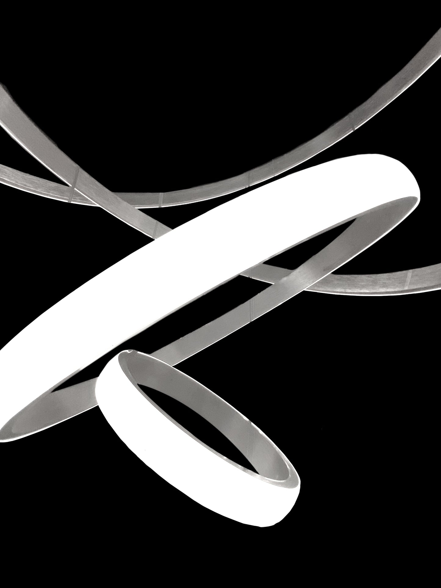 Brushed nickel LED ring chandelier frame and finish detail