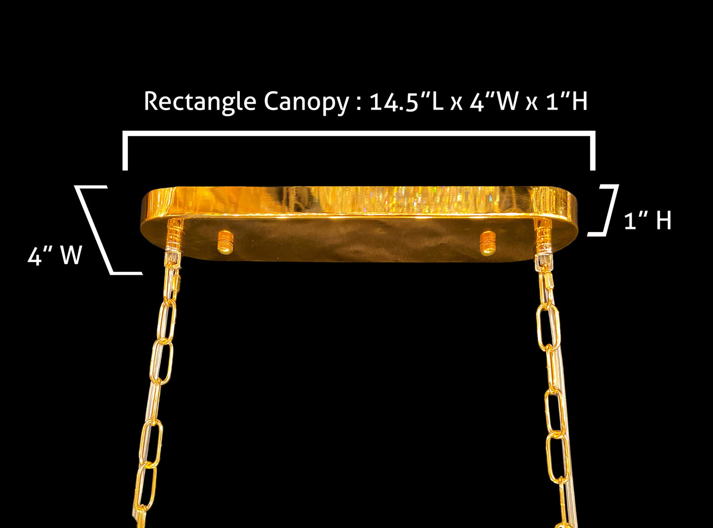 Close-up view of the gold chandelier canopy detail.