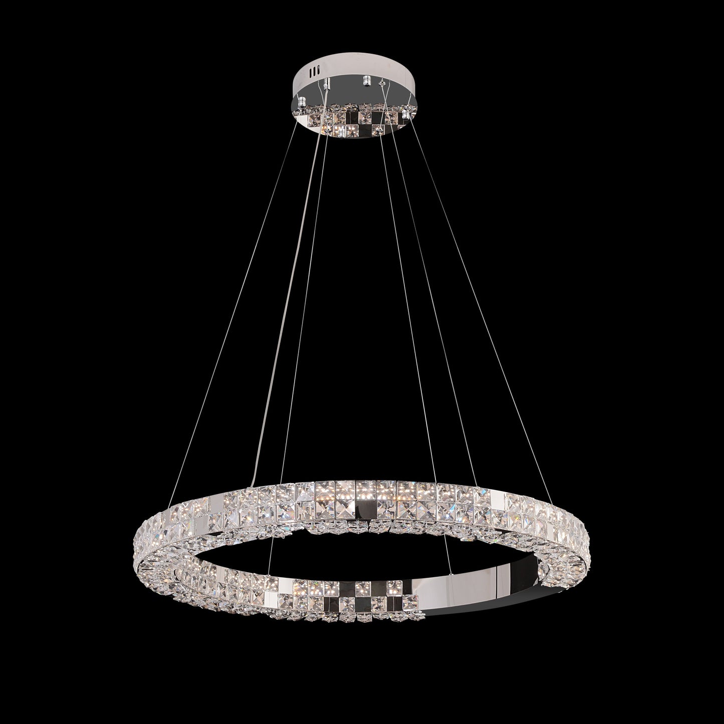 Modern 32 inch chrome crystal LED ring chandelier with luxury real crystals