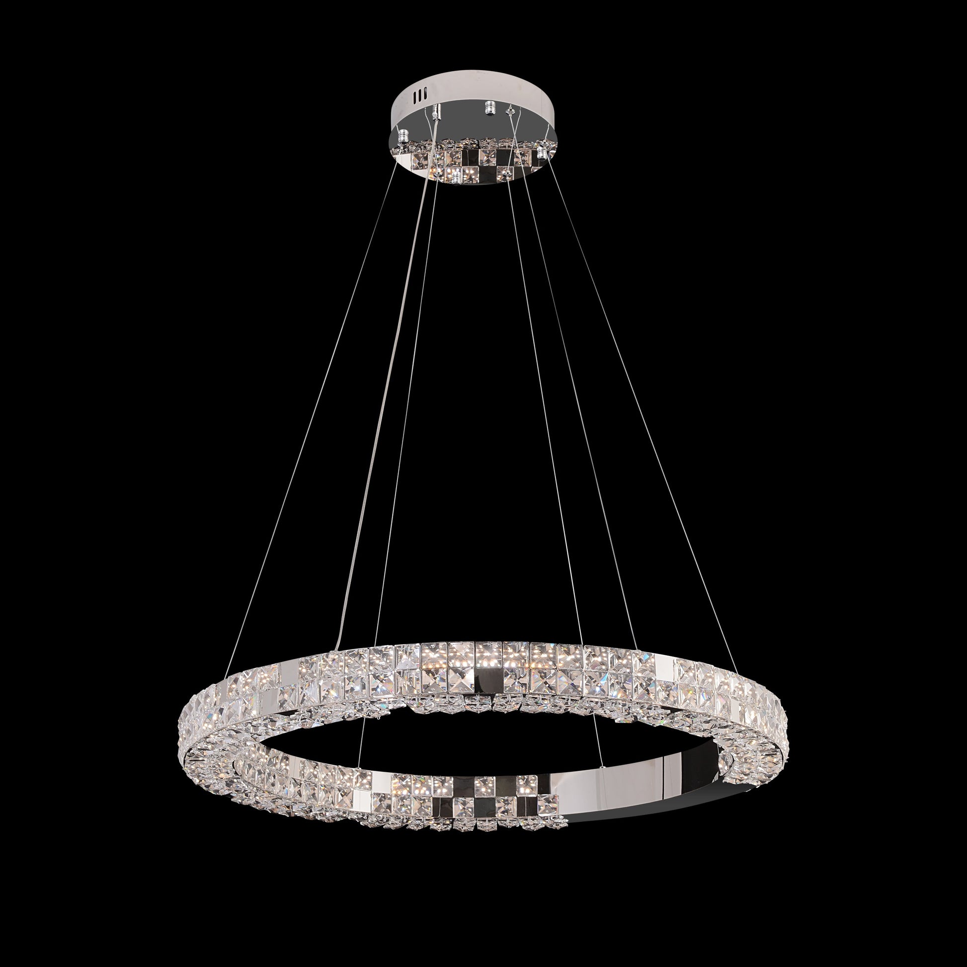 Modern 32 inch chrome crystal LED ring chandelier with luxury real crystals