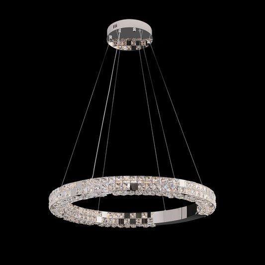 Modern 32 inch chrome crystal LED ring chandelier with luxury real crystals