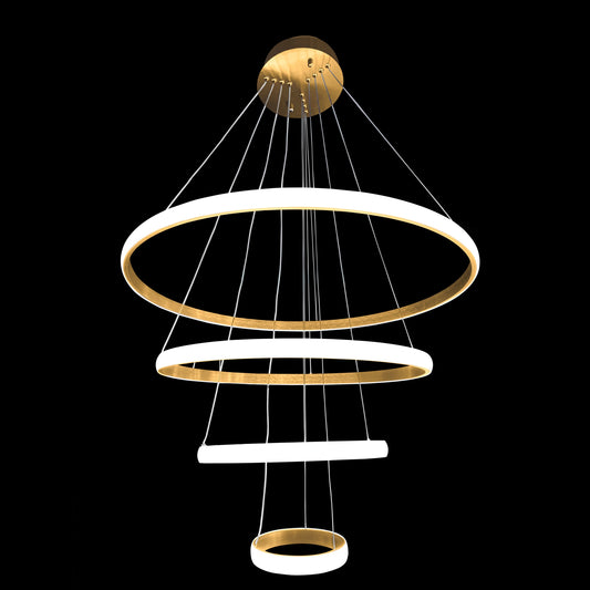 Modern brushed gold multi-ring LED chandelier main view
