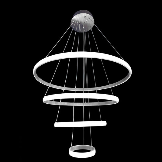 Modern brushed nickel multi-ring LED chandelier main view