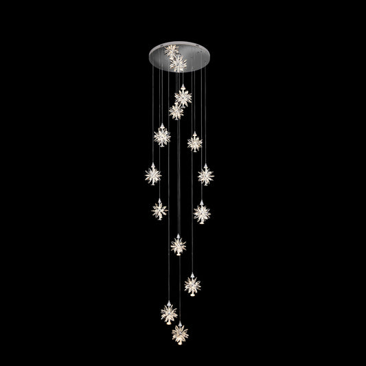 Decorative ceiling light fixture with star-shaped crystals on a black background