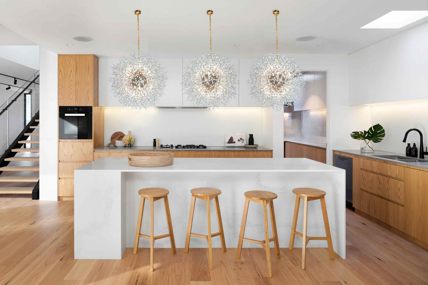  Luxury crystal chandelier over kitchen island with  gold  finish
