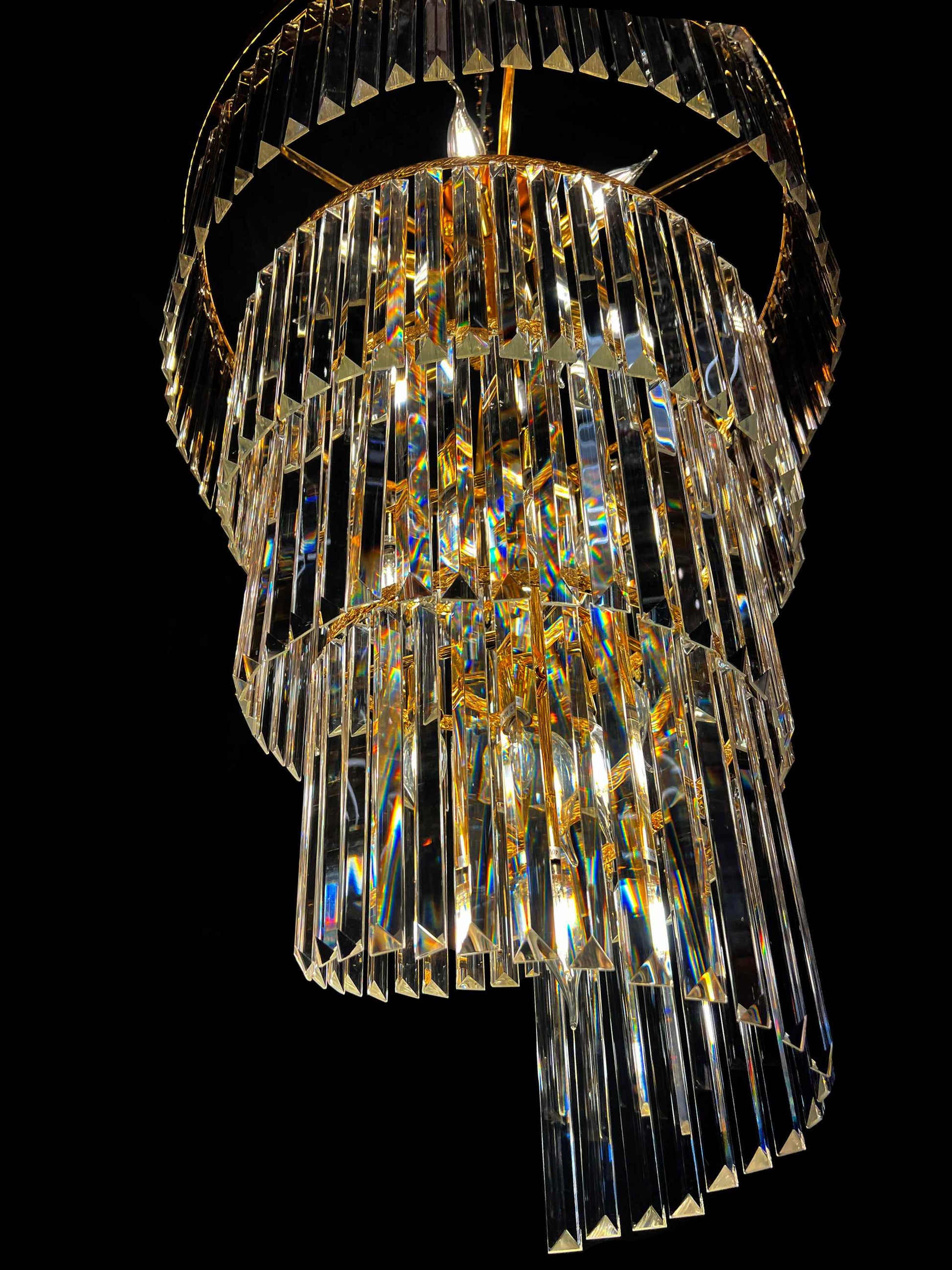 Rectangular crystal prisms gold chandelier