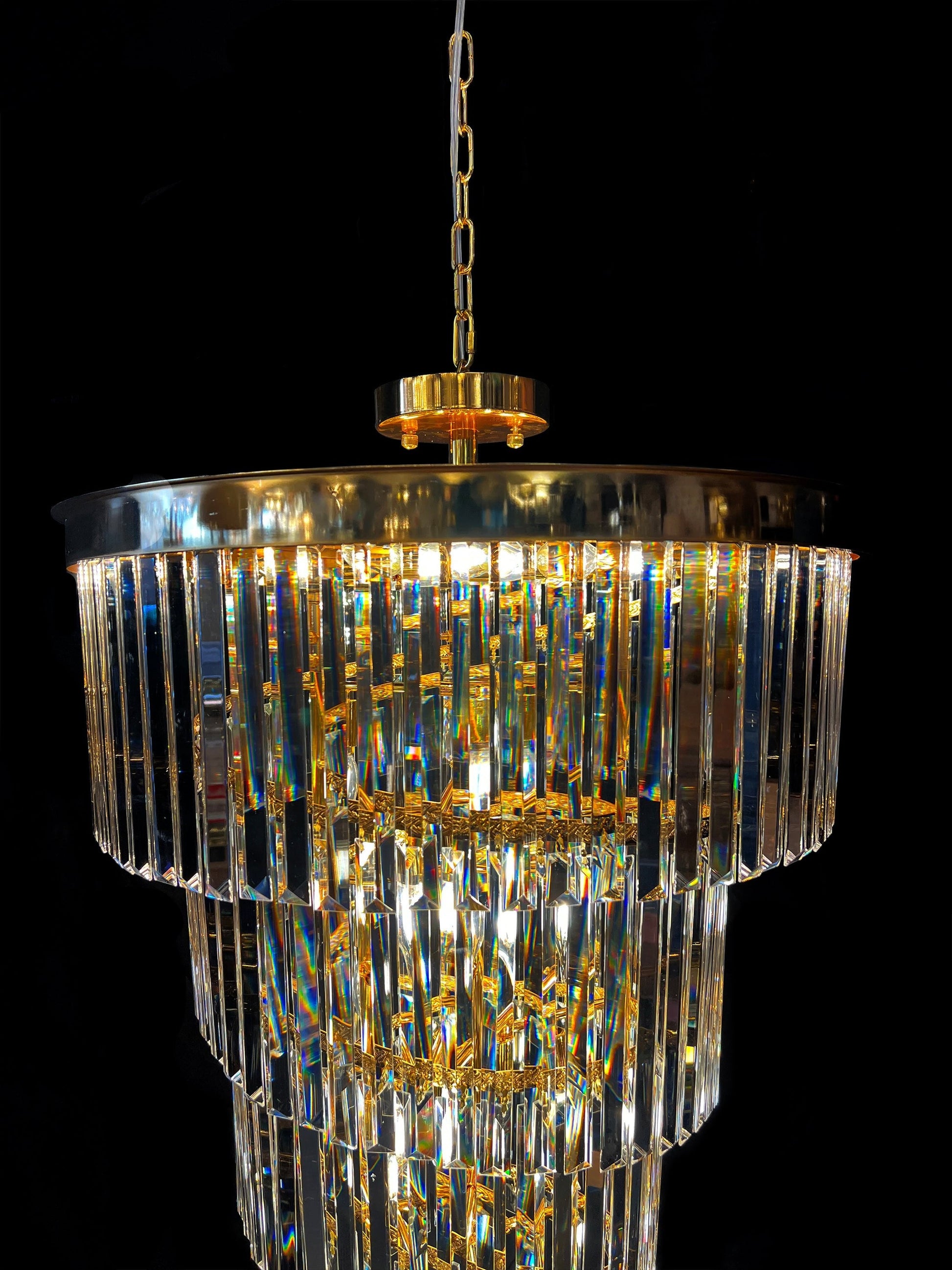 half height tiered gold crystal chandelier