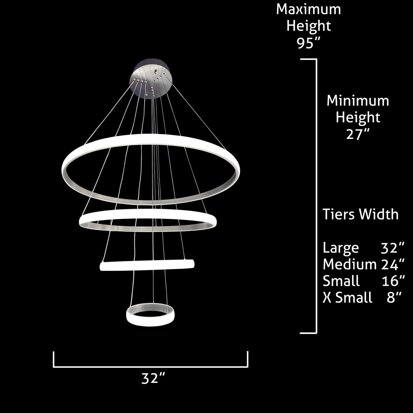 Dimensions diagram for multi-ring LED chandelier design