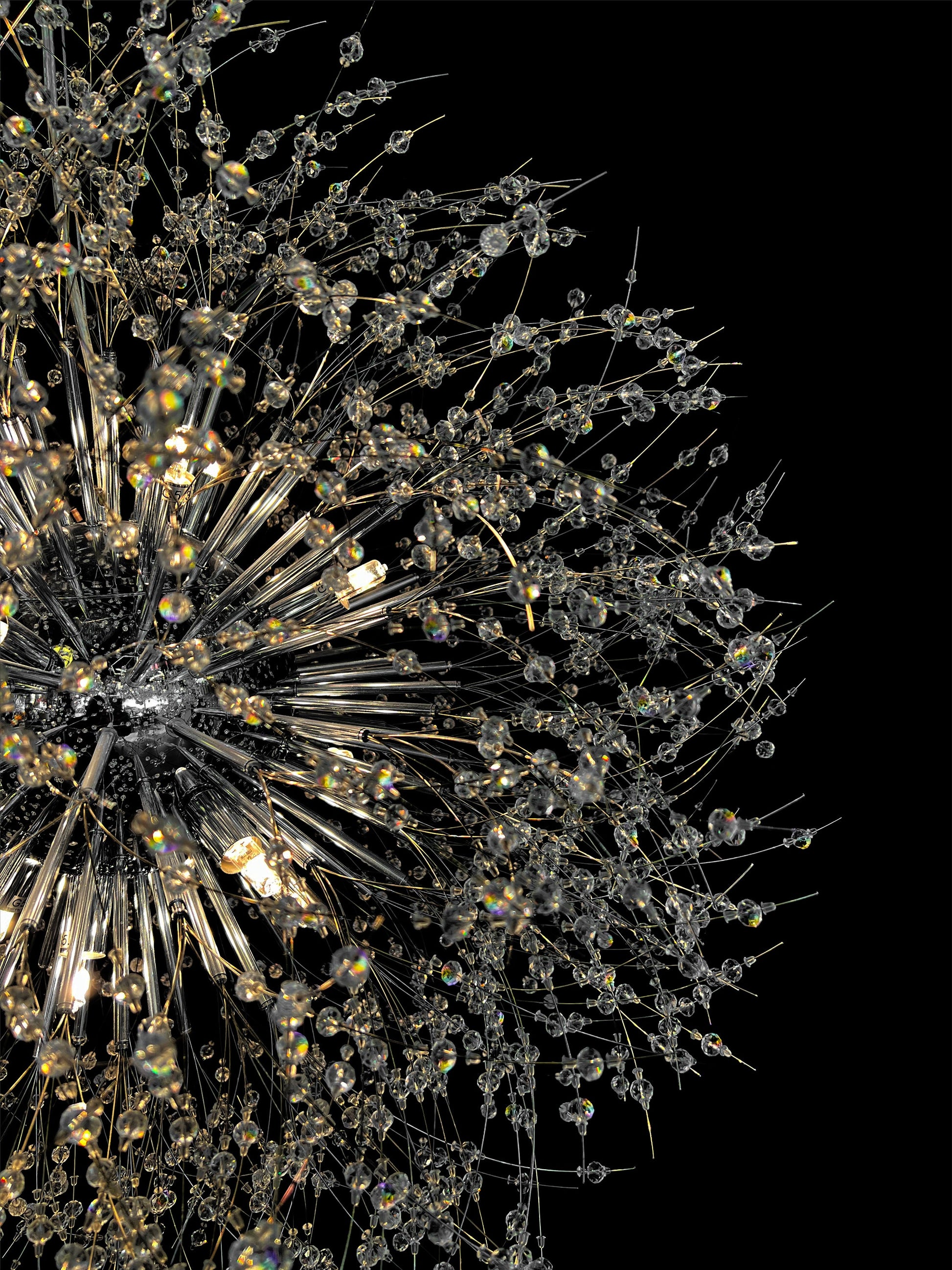 Nano-cut crystal details of modern dimmable starburst chandelier