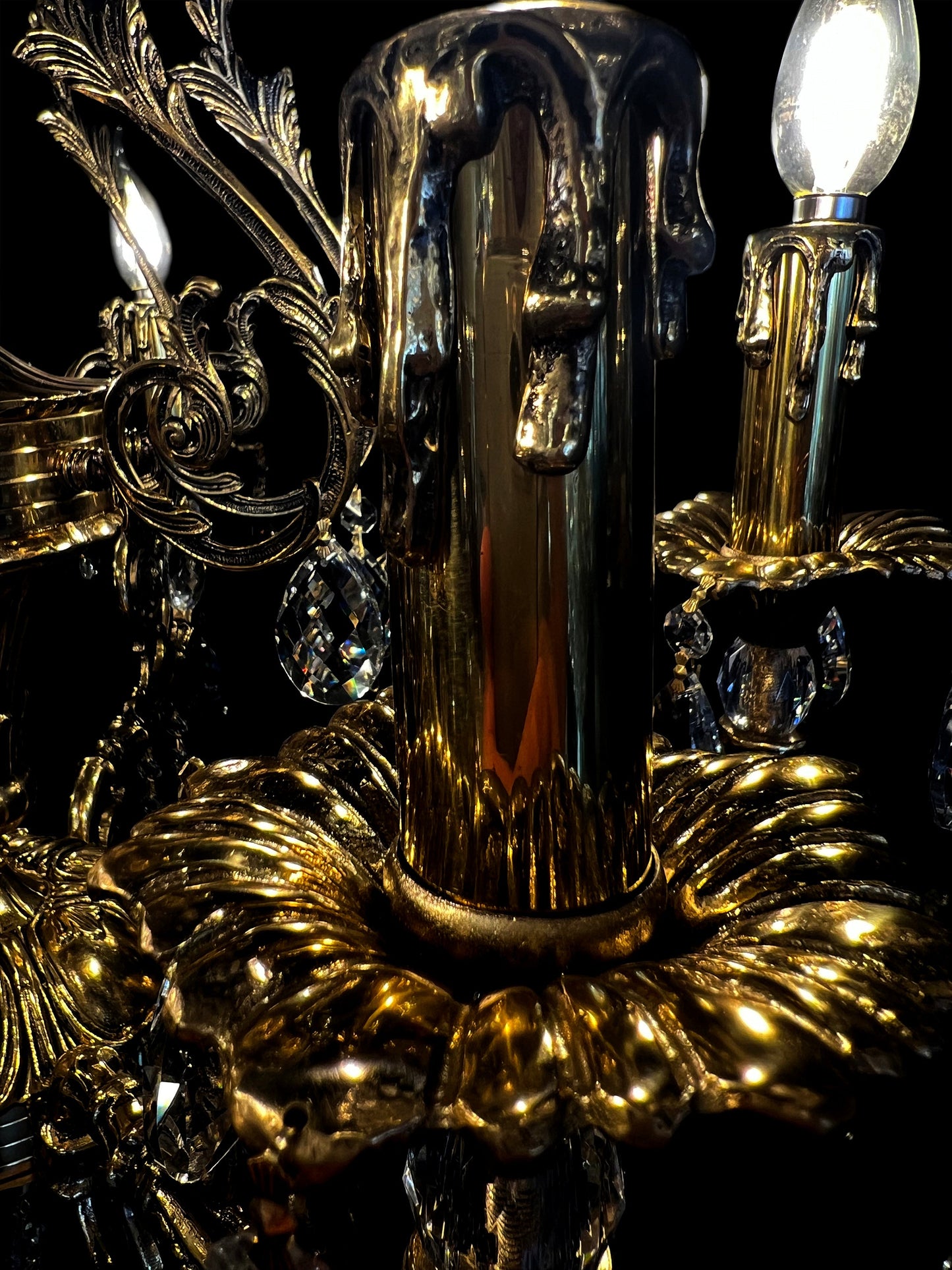 Handcrafted Italian Brass Crystal Candelabra Chandelier 27"