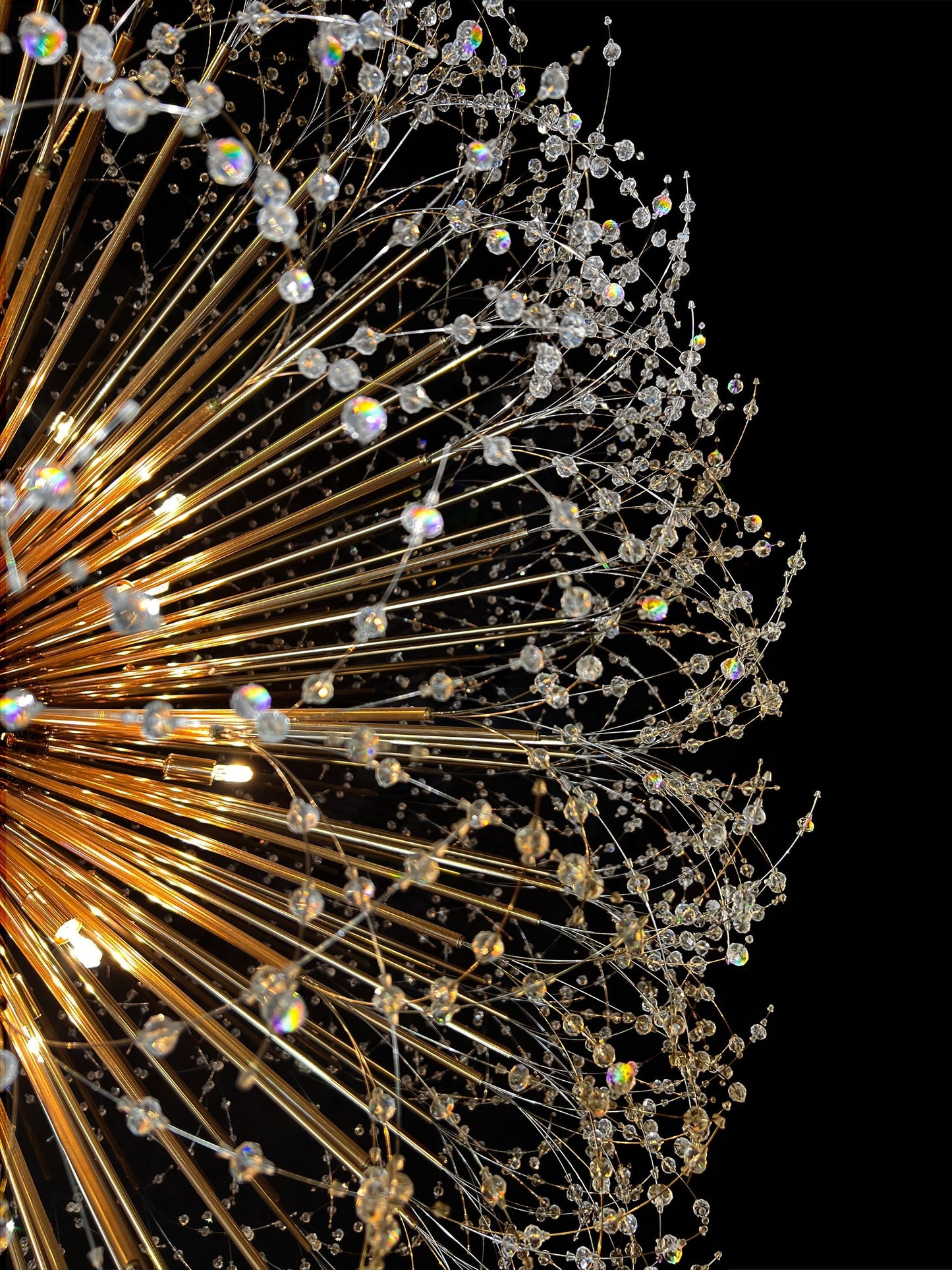 Precision cut crystal detailing on gold frame  artisan craftsmanship