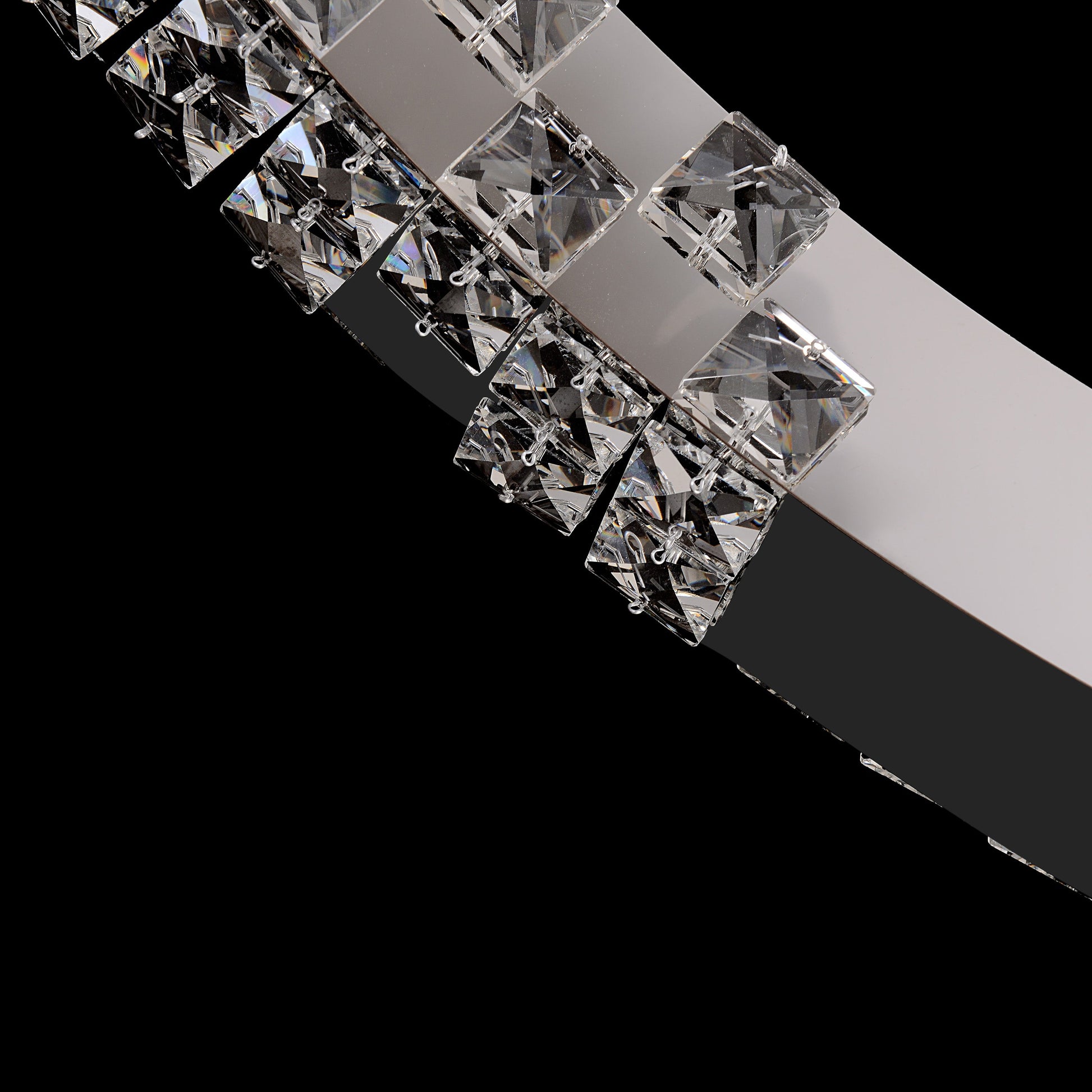 Close-up of premium K9 crystal detailing on chrome ring chandelier