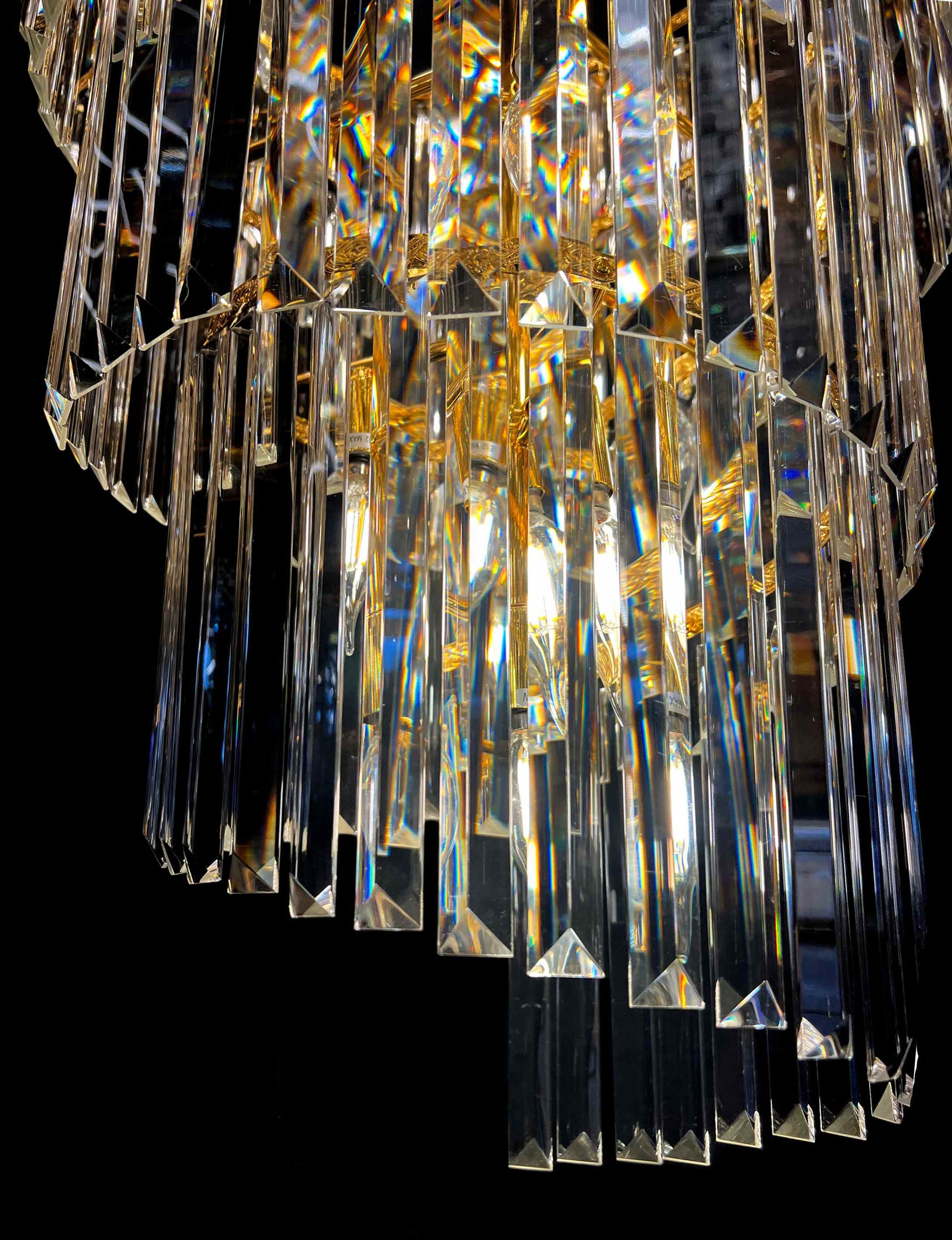 Rectangular crystal prisms gold chandelier