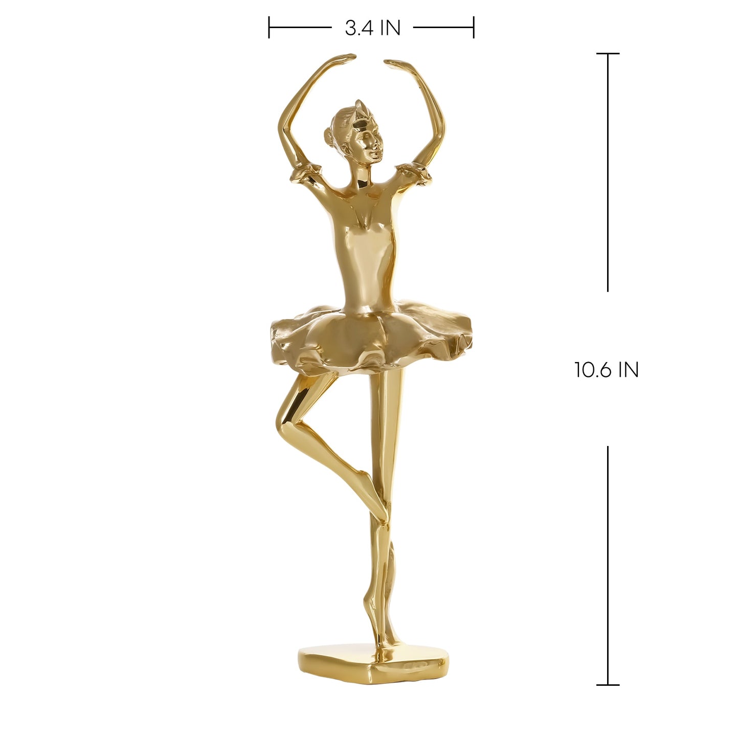 Italian solid brass ballerina sculpture with detailed proportions and dimensions