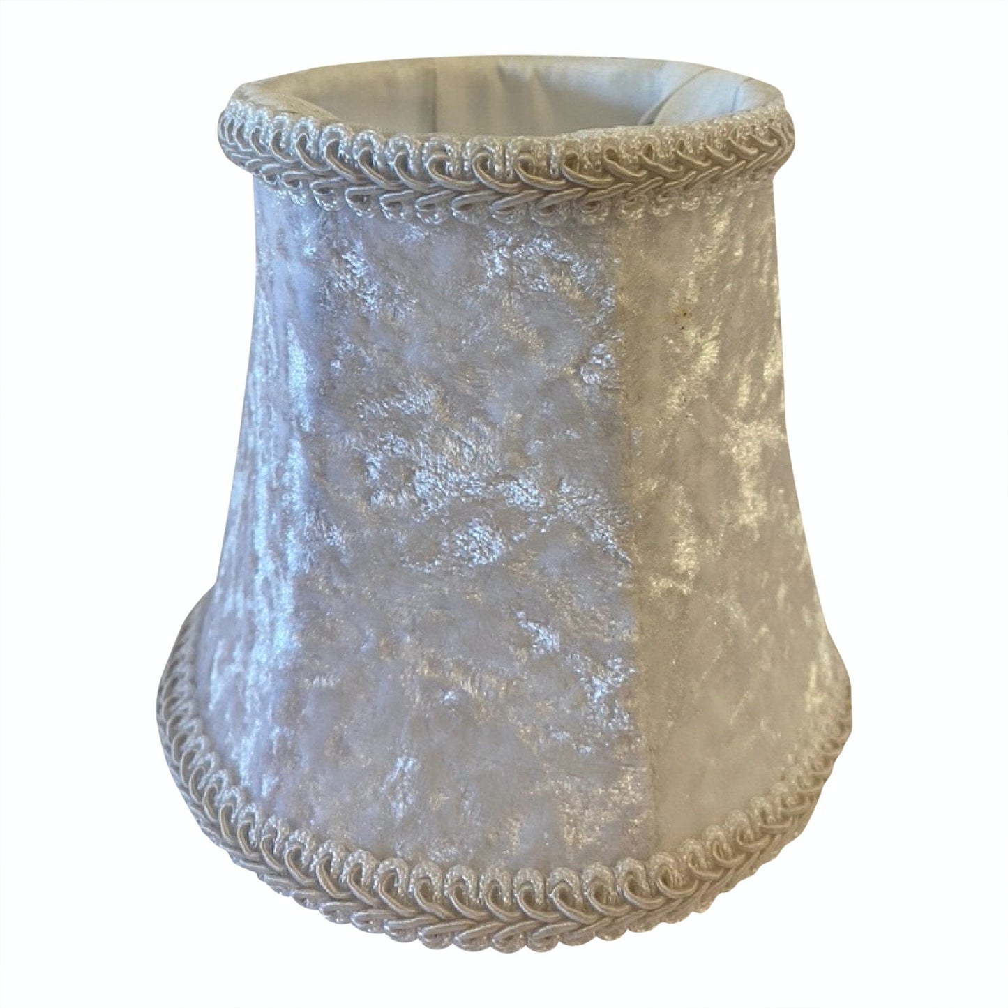 White velvet clip-on lamp shade with classic trim
