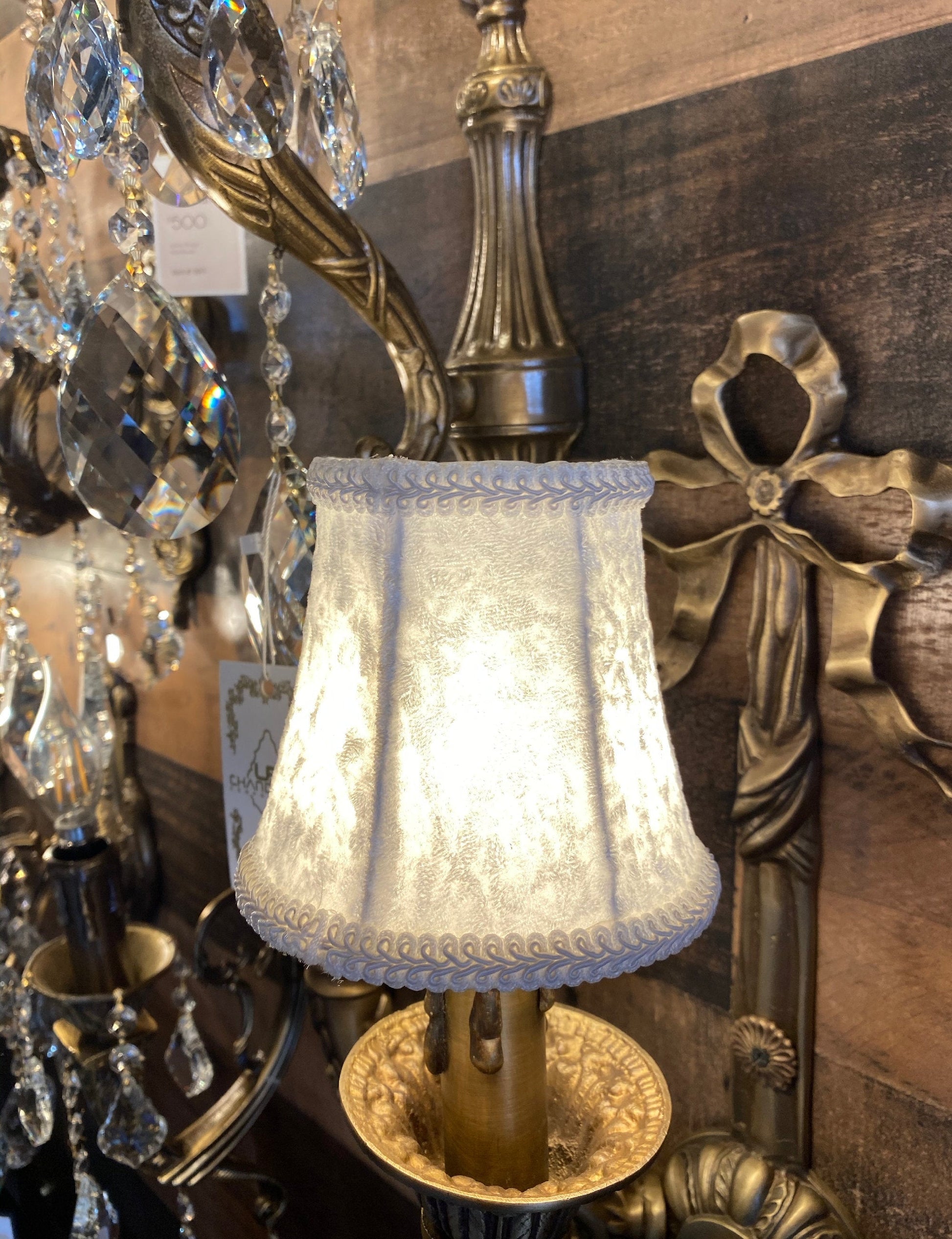 White velvet fabric lamp shade with soft warm glow