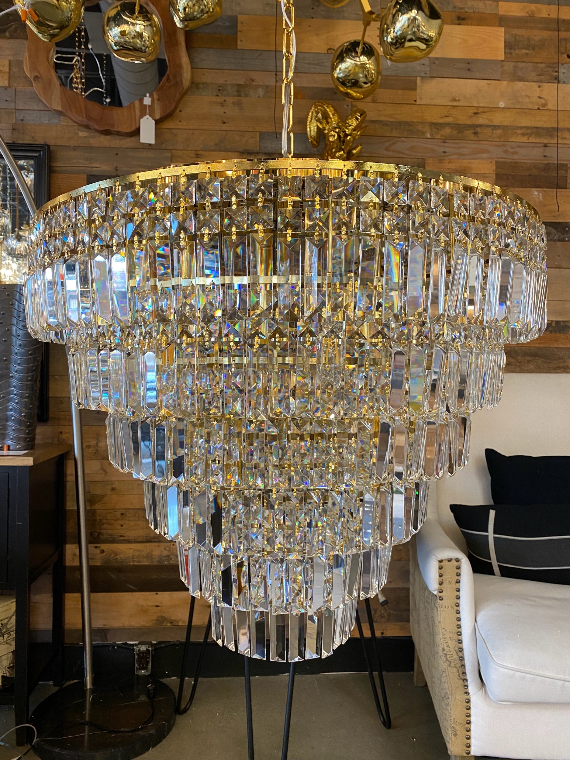 Round Chandelier 28" Wide Clear Crystal Flush mount - Spot Light Inc